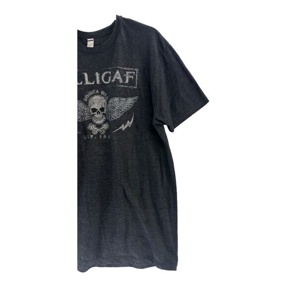 DILLIGAF Skull Graphic T-Shirt Men’s Large Gray Biker Casual Tee Vintage Style - Picture 4 of 8